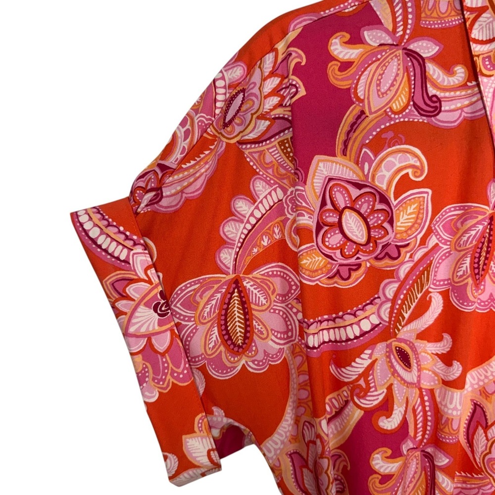 Talbots Sutton Shirt Dress, Sz 8, Pink & Orange Paisley Cotton Belted Pockets - Picture 5 of 13